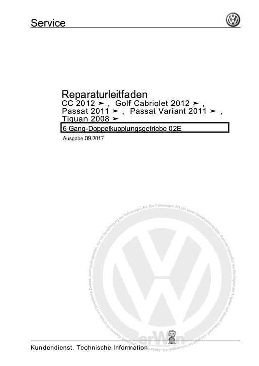 Tiguan (2008+) Reparaturanleitung 6 Gang-Doppelkupplungsgetriebe 02E