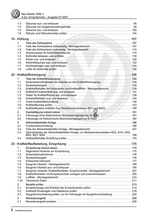 Beetle (1998 - 2010) New Beetle-Cabrio Reparaturanleitung 4-Zyl. Einspritzmotor