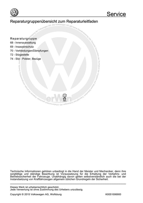Bora (1999 - 2006) Bora-Bora Variant Reparaturanleitung Karosserie-Montagearbeiten Innen