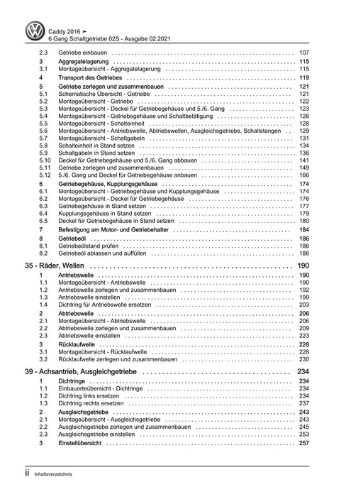 Caddy (2016 - 2020 ) Reparaturanleitung 6 Gang Schaltgetriebe 02S