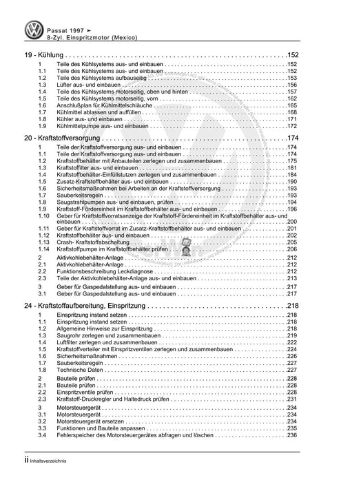 Passat (1997 - 2005) Passat-Passat Variant Reparaturanleitung 8-Zyl. Einspritzmotor (Mexico)