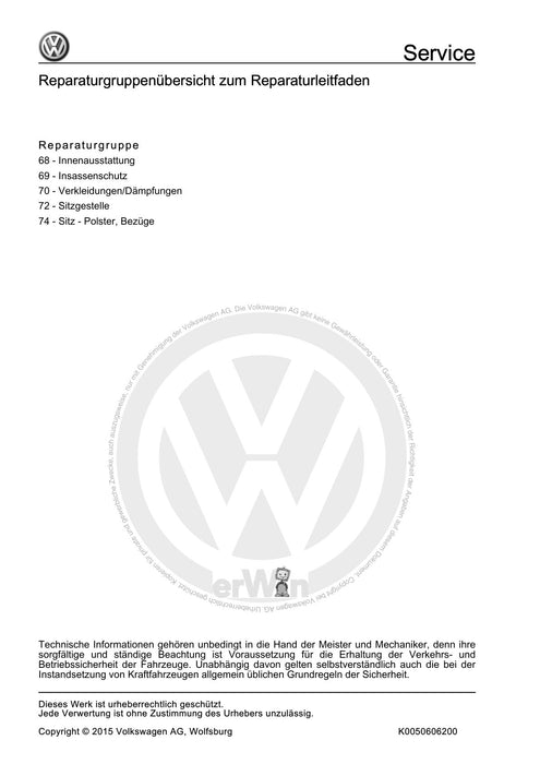 Passat (1997 - 2005) Passat-Passat Variant Reparaturanleitung Karosserie-Montagearbeiten Innen