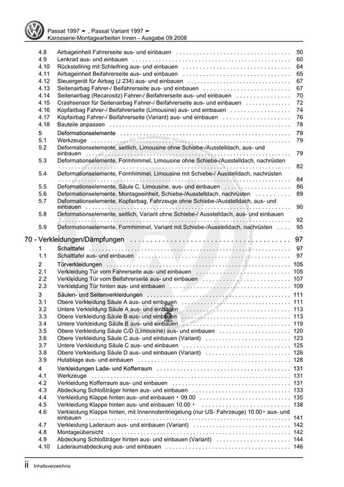 Passat (1997 - 2005) Passat-Passat Variant Reparaturanleitung Karosserie-Montagearbeiten Innen