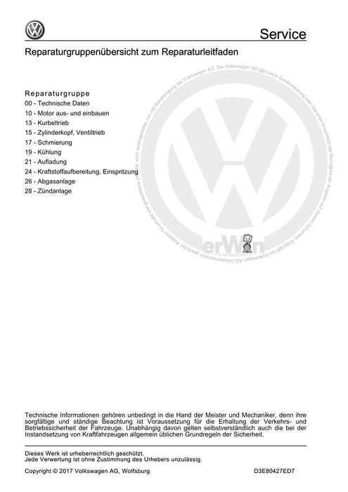 Beetle (2012+) NBL-NBC Reparaturanleitung 4-Zyl. Einspritzmotor (1,4 l-Motor Direkteinspritzer, EA 111, Turbolader und Kompressor)