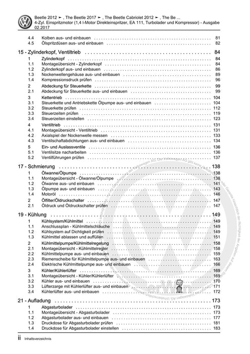 Beetle (2012+) NBL-NBC Reparaturanleitung 4-Zyl. Einspritzmotor (1,4 l-Motor Direkteinspritzer, EA 111, Turbolader und Kompressor)