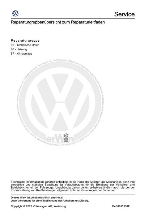 Touran (2016+) Reparaturanleitung Heizung, Klimaanlage