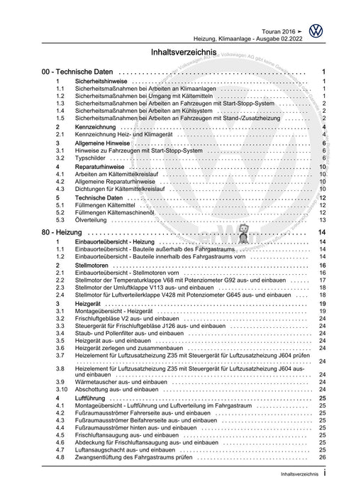 Touran (2016+) Reparaturanleitung Heizung, Klimaanlage