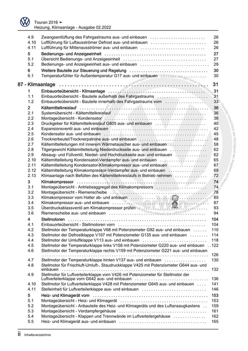 Touran (2016+) Reparaturanleitung Heizung, Klimaanlage