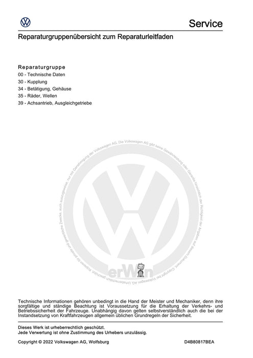 Jetta (2014+) Reparaturanleitung 6 Gang-Schaltgetriebe 02S