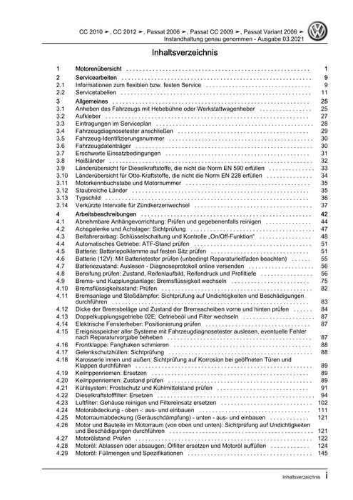 Passat CC (2009) Maintenance handbook (IGG) Instandhaltung genau genommen