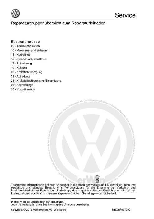 Golf V (2004 - 2007) Golf-Golf Variant-Golf Plus-Jetta Reparaturanleitung 4-Zyl. Dieselmotor (2,0 l-Motor, 4-Ventiler)