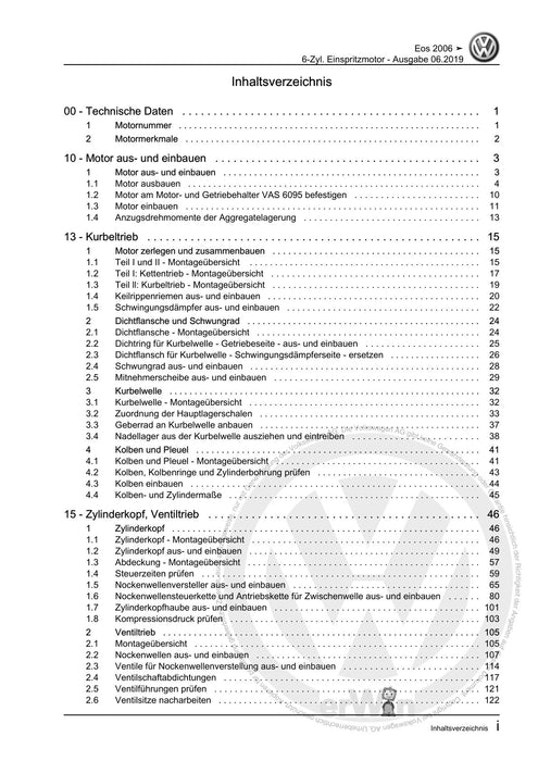 EOS (2006+) Reparaturanleitung 6-Zyl. Einspritzmotor
