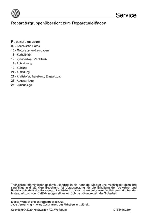 Jetta (1980 - 1988) Jetta Reparaturanleitung 4-Zyl. Einspritzmotor (1,2 l-Motor, 4V, EA211, Turbolader)
