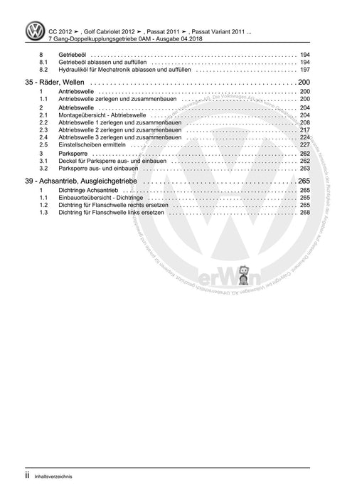 Passat CC (2009) Reparaturanleitung 7 Gang-Doppelkupplungsgetriebe 0AM