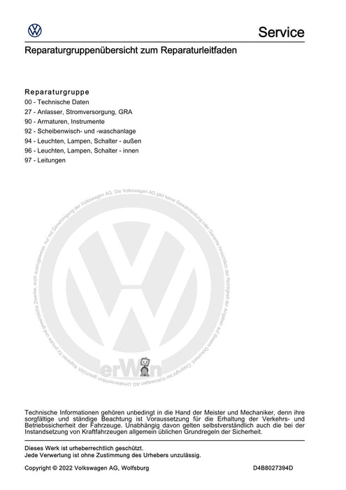 Amarok (2011+) Reparaturanleitung Elektrische Anlage