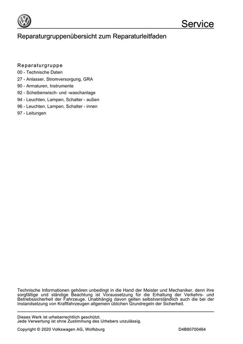 Arteon (2018 - 2020) Reparaturanleitung Elektrische Anlage