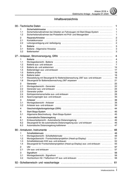 Arteon (2018 - 2020) Reparaturanleitung Elektrische Anlage