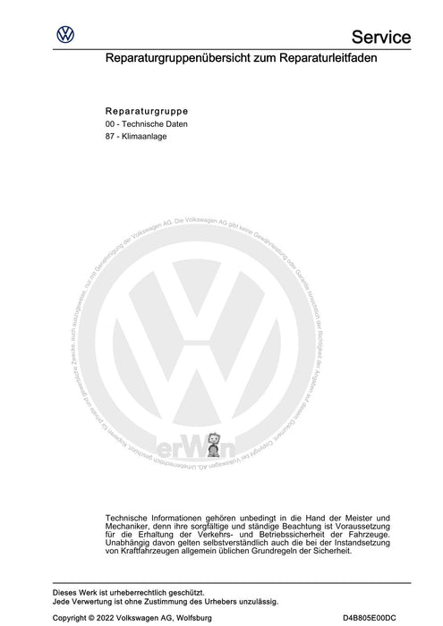 Beetle (2012+) NBL-NBC Reparaturanleitung Klimaanlagen mit Kältemittel R1234yf - Allgemeine Informationen