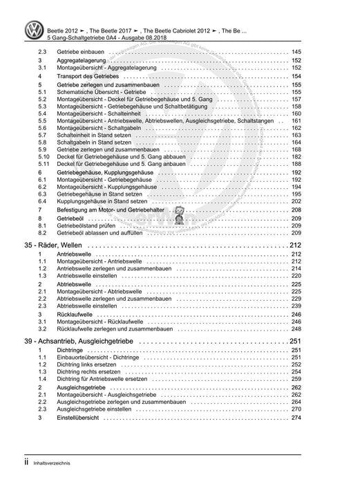 Beetle (2012+) NBL-NBC Reparaturanleitung 5 Gang-Schaltgetriebe 0A4
