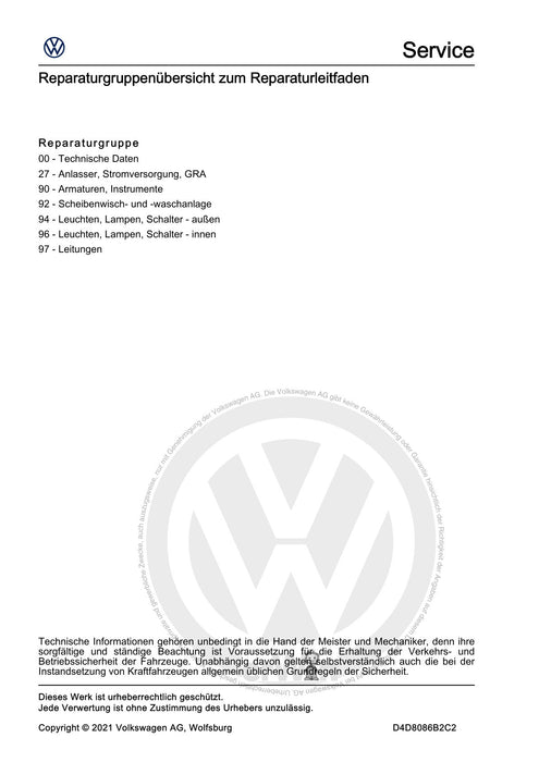 Tiguan (2008+) Reparaturanleitung Elektrische Anlage