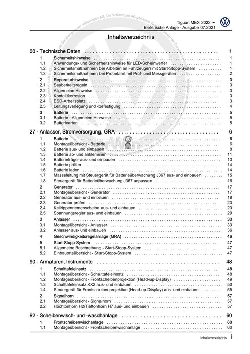 Tiguan (2008+) Reparaturanleitung Elektrische Anlage