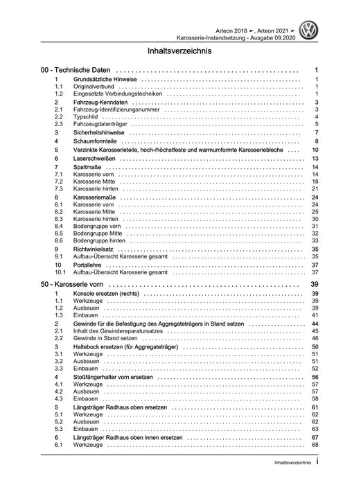 Arteon (2018 - 2020) Reparaturanleitung Karosserie-Instandsetzung