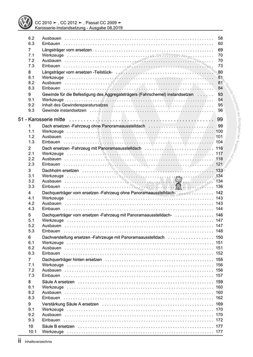 Passat CC (2009) Reparaturanleitung Karosserie-Instandsetzung