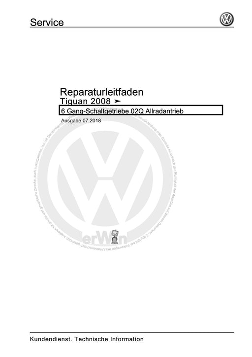 Tiguan (2008+) Reparaturanleitung 6 Gang-Schaltgetriebe 02Q Allradantrieb