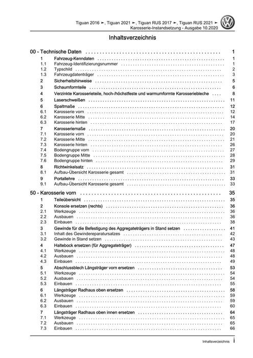 Tiguan (2008+) Reparaturanleitung Karosserie-Instandsetzung