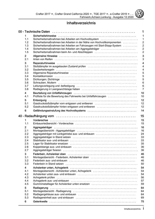 Crafter (2017+) Reparaturanleitung Fahrwerk,Achsen,Lenkung