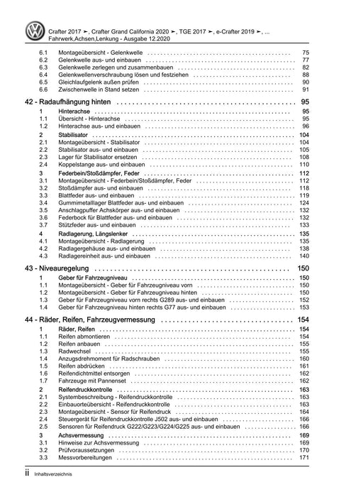 Crafter (2017+) Reparaturanleitung Fahrwerk,Achsen,Lenkung