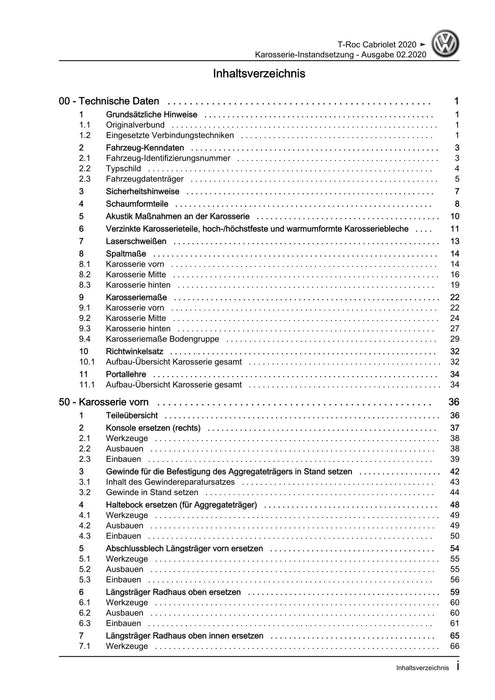 T-Roc (2018 - 2022) Reparaturanleitung Karosserie-Instandsetzung
