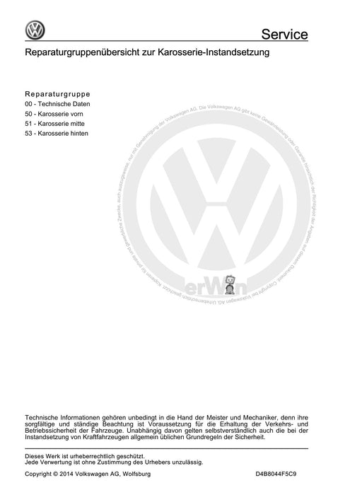 Scirocco (2008 - 2015) Reparaturanleitung Karosserie-Instandsetzung