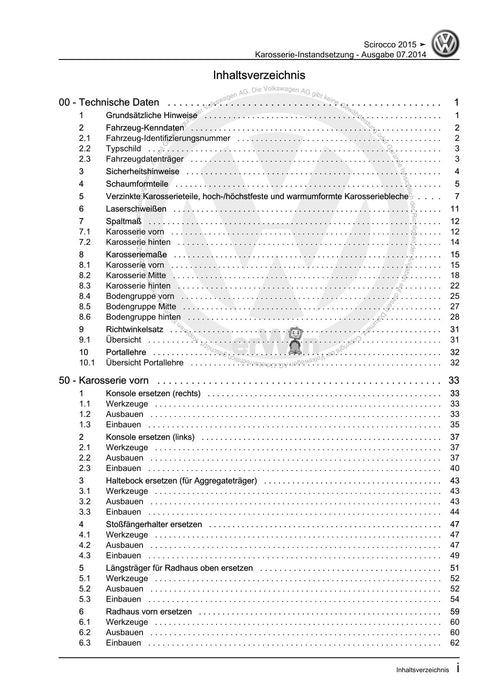 Scirocco (2008 - 2015) Reparaturanleitung Karosserie-Instandsetzung