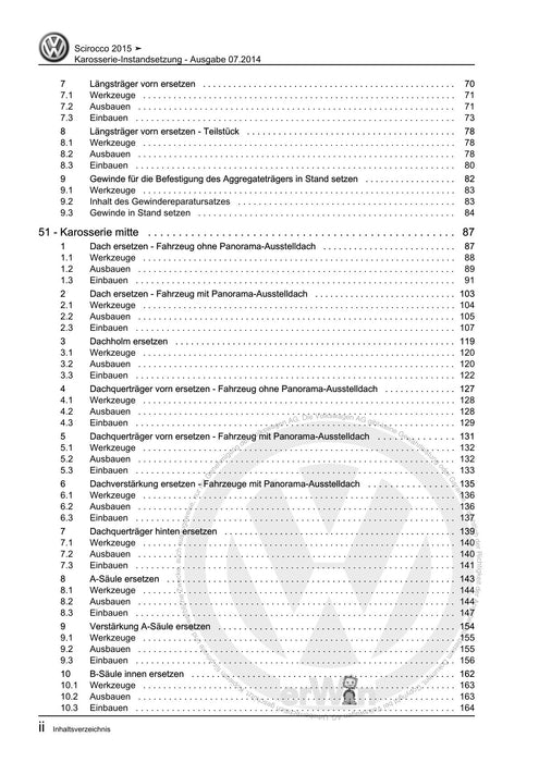 Scirocco (2008 - 2015) Reparaturanleitung Karosserie-Instandsetzung