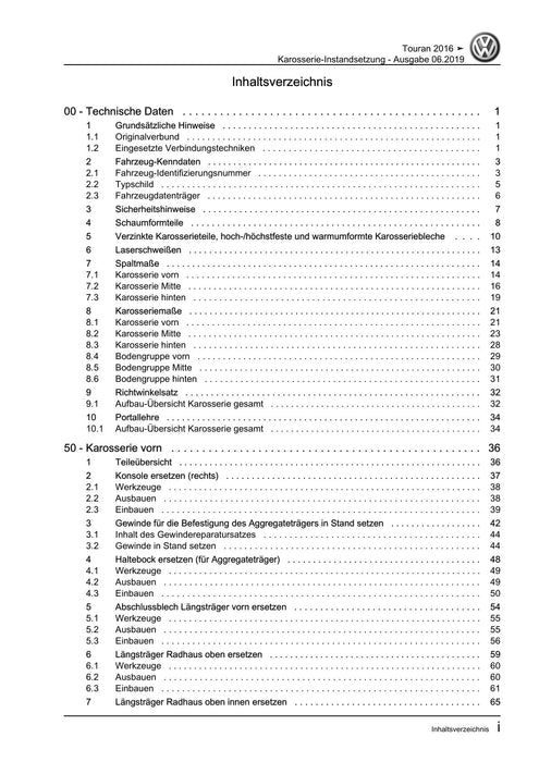 Touran (2016+) Reparaturanleitung Karosserie-Instandsetzung