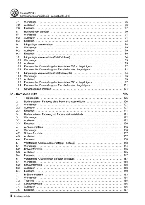 Touran (2016+) Reparaturanleitung Karosserie-Instandsetzung