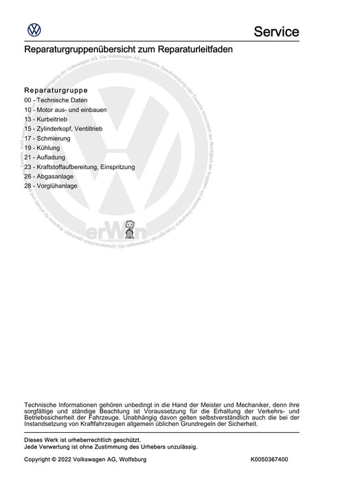 Caddy (2004 - 2010) Caddy-Caddy Kombi Reparaturanleitung 4-Zyl. Dieselmotor (1,9 l-Motor)