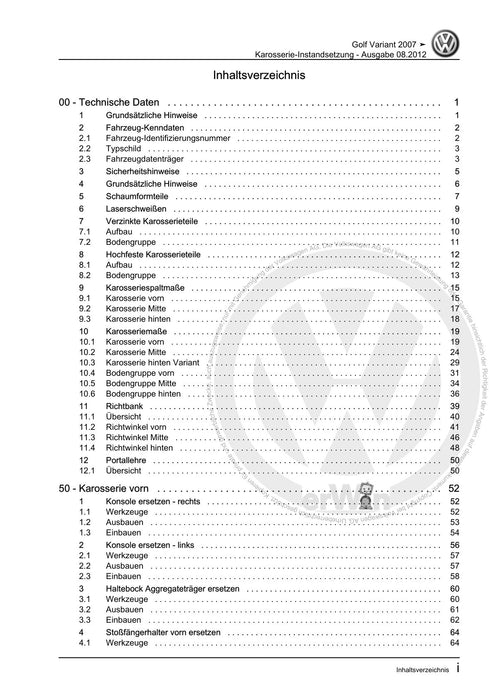 Golf V (2004 - 2007) Golf-Golf Variant-Golf Plus-Jetta Reparaturanleitung Karosserie-Instandsetzung