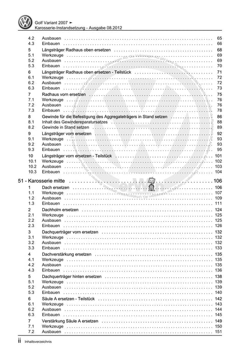 Golf V (2004 - 2007) Golf-Golf Variant-Golf Plus-Jetta Reparaturanleitung Karosserie-Instandsetzung