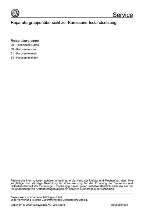 Passat (2005 - 2008) Passat-Passat Variant Reparaturanleitung Karosserie-Instandsetzung