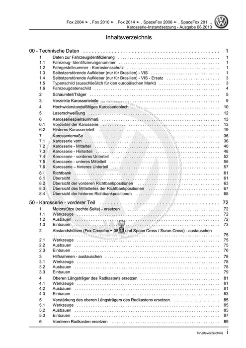 FOX (2004+) Reparaturanleitung Karosserie-Instandsetzung