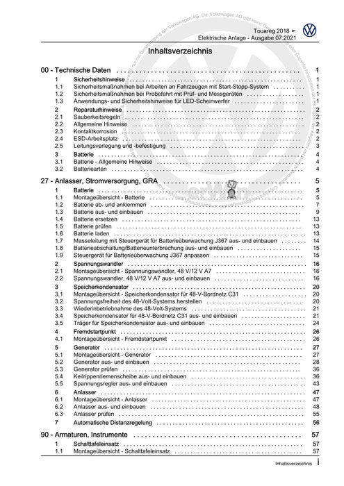 Touareg (2018+) Reparaturanleitung Elektrische Anlage