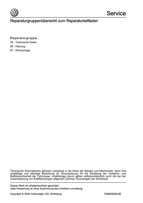 Touareg (2018+) Reparaturanleitung Heizung, Klimaanlage