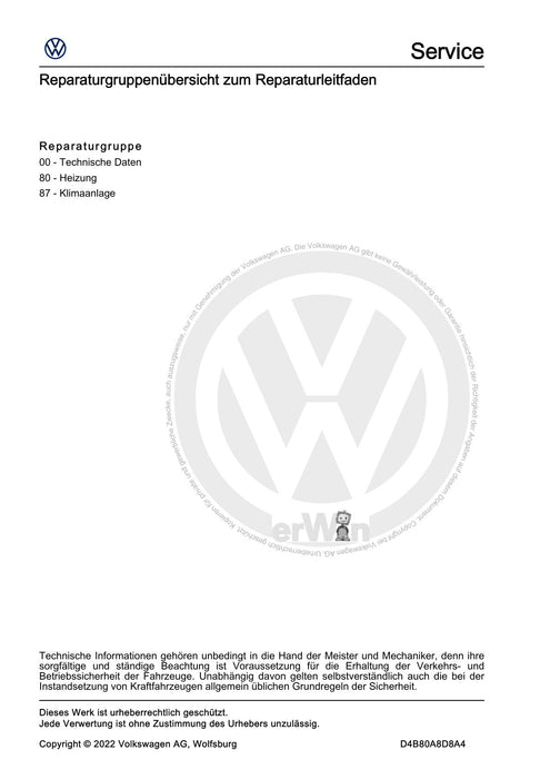 Arteon (2021+) Reparaturanleitung Heizung, Klimaanlage