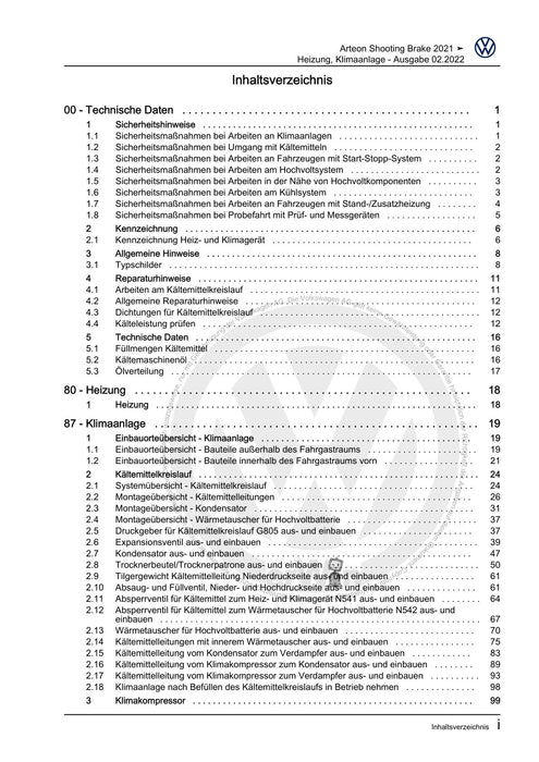 Arteon (2021+) Reparaturanleitung Heizung, Klimaanlage