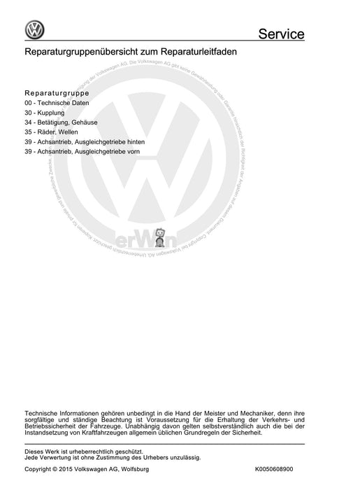 Passat (1997 - 2005) Passat-Passat Variant Reparaturanleitung 6 Gang-Schaltgetriebe 01E Allradantrieb