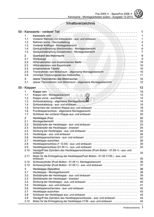 FOX (2004+) Reparaturanleitung Karosserie - Montagearbeiten außen