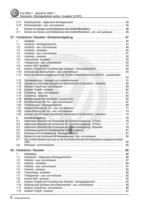 FOX (2004+) Reparaturanleitung Karosserie - Montagearbeiten außen