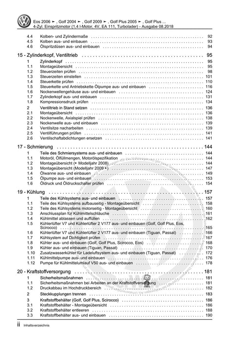 Passat (2005 - 2008) Passat-Passat Variant Reparaturanleitung 4-Zyl. Einspritzmotor (1,4 l-Motor, 4V, EA 111, Turbolader)